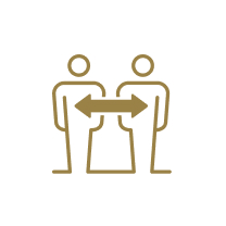Gold icon of two person standing with connecting arrow