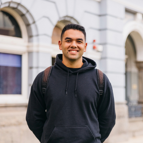 Student outside the Notre Dame Fremantle campus