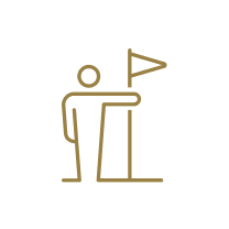 gold icon of a person holding a flag