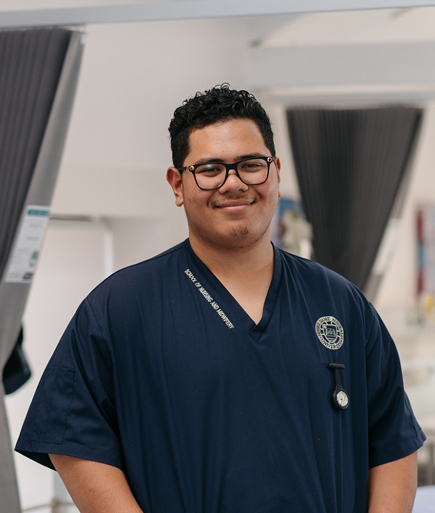 Nursing student Sebastian attending skills lab