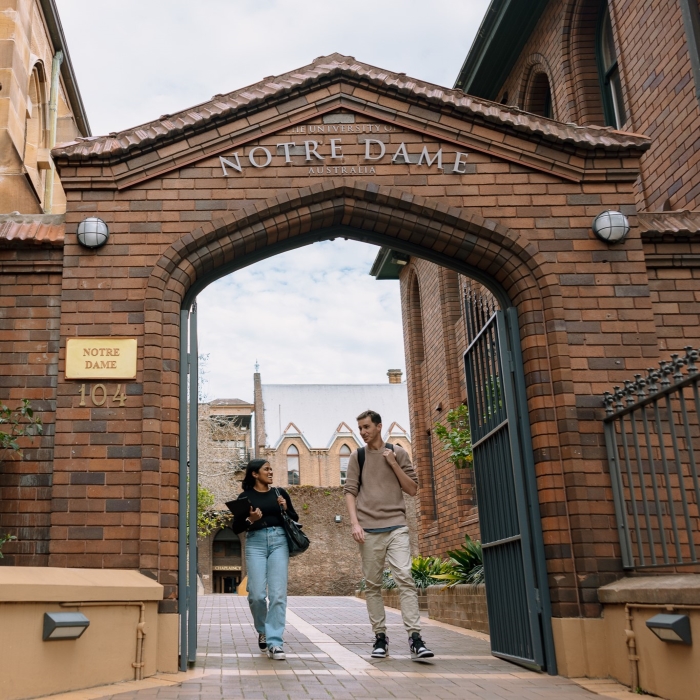 Sydney campus entrance with Notre Dame signage on the top